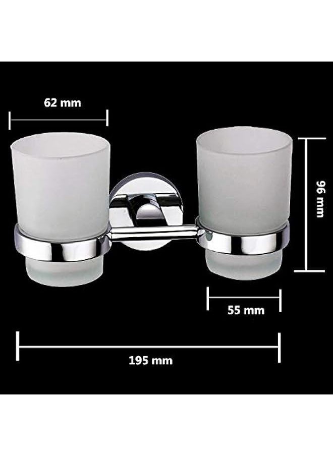 Double Toothbrush Glass Tumbler with Holder Chromed (Double Tumblers)