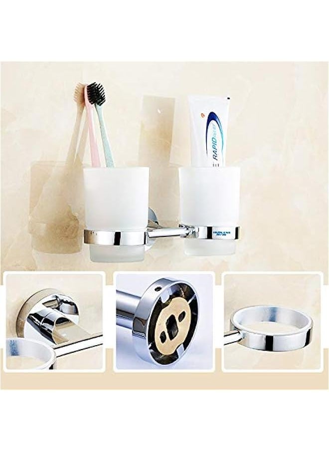 Double Toothbrush Glass Tumbler with Holder Chromed (Double Tumblers)