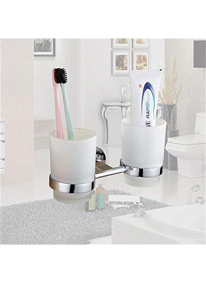 Double Toothbrush Glass Tumbler with Holder Chromed (Double Tumblers)