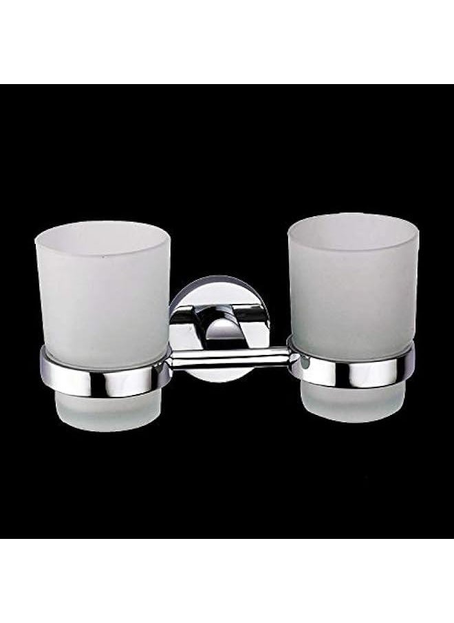 Double Toothbrush Glass Tumbler with Holder Chromed (Double Tumblers)