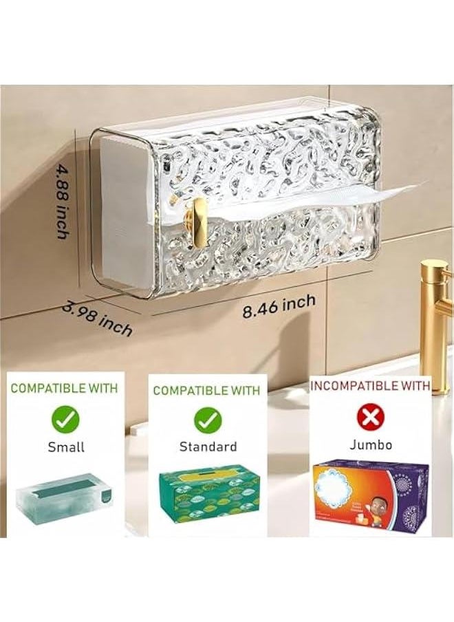 Dust free Wall Mounted Transparent Tissue Box Holder with Cover,Drill Free, Self Adhesive, Best for Bedroom, Vanity,Kitchen, Living room,Office,Home(2 Pcs)