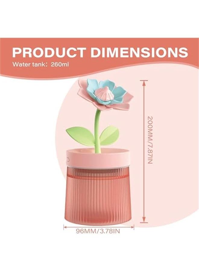 Humidifier, 260ml Cute Flower Desk Humidifier, Mini Humidifier with Night Light, Humidifier for Bedroom Red, Air Humidifier Auto Shut Off, Silent Humidifiers Desktop, Cute Humidifiers