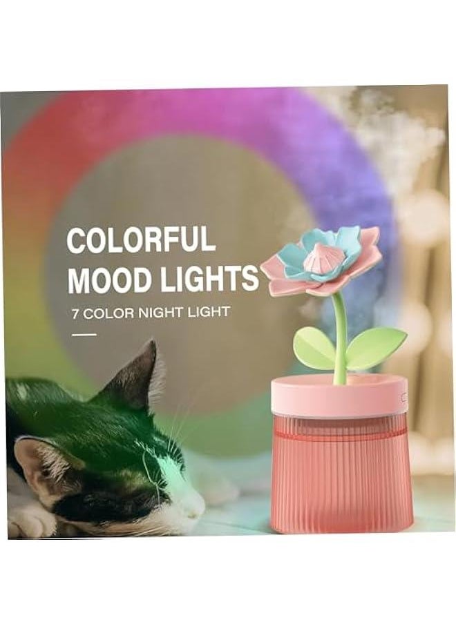 Humidifier, 260ml Cute Flower Desk Humidifier, Mini Humidifier with Night Light, Humidifier for Bedroom Red, Air Humidifier Auto Shut Off, Silent Humidifiers Desktop, Cute Humidifiers