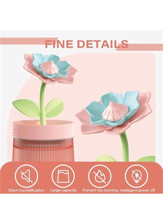 Humidifier, 260ml Cute Flower Desk Humidifier, Mini Humidifier with Night Light, Humidifier for Bedroom Red, Air Humidifier Auto Shut Off, Silent Humidifiers Desktop, Cute Humidifiers