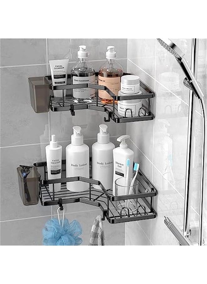 Corner Shower Caddy, Adhesive Shower Corner Organizer Shelves, No Drilling Stainless Steel Shower Storage Rack with Hooks&Toothpaste Holder for Bathroom and Kitchen,3 Pack