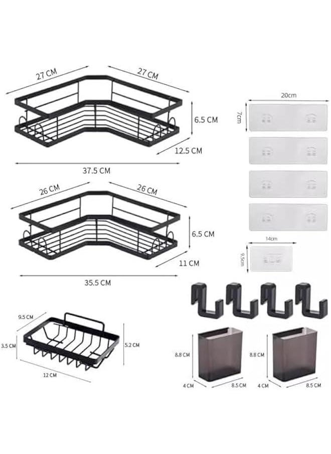 Corner Shower Caddy, Adhesive Shower Corner Organizer Shelves, No Drilling Stainless Steel Shower Storage Rack with Hooks&Toothpaste Holder for Bathroom and Kitchen,3 Pack