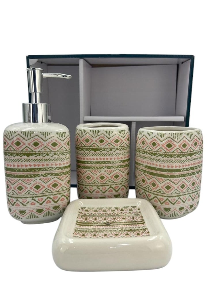 4 Pieces Bathroom Accessories Set Toothbrush Cup & Holder Lotion Liquid Soap Dispenser & Tray Multicolor 21x8x26