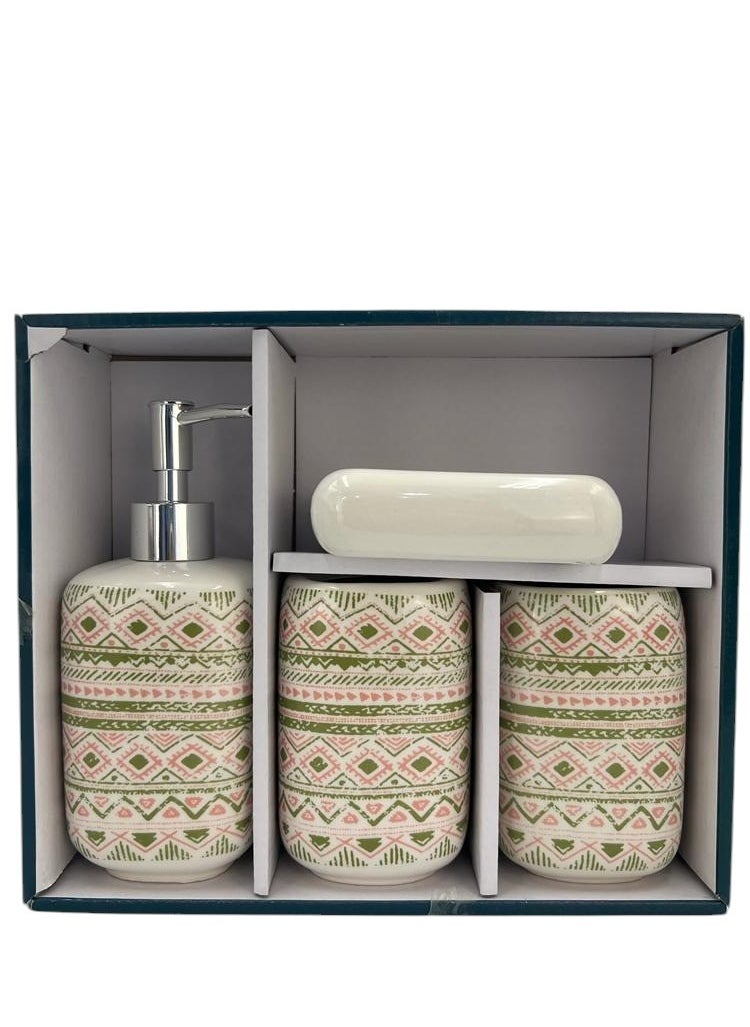 4 Pieces Bathroom Accessories Set Toothbrush Cup & Holder Lotion Liquid Soap Dispenser & Tray Multicolor 21x8x26