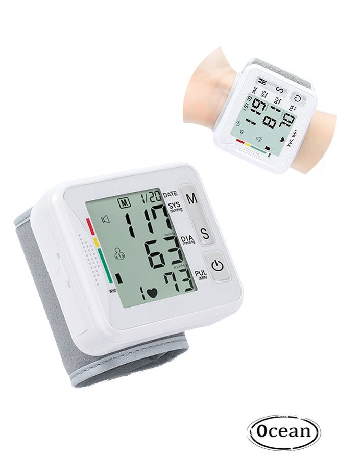 Adjustable Cuff Wrist Blood Pressure Monitor, Blood Pressure Meter for Home Use with Memory Accurate Readings, LCD Digital Display and Voice Sphygmomanometer, Automatic Blood Pressure Detector