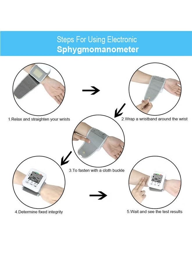 Adjustable Cuff Wrist Blood Pressure Monitor, Blood Pressure Meter for Home Use with Memory Accurate Readings, LCD Digital Display and Voice Sphygmomanometer, Automatic Blood Pressure Detector