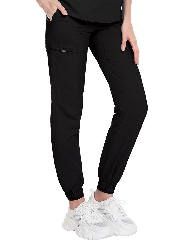 Medical Uniform Scrubs Pants Unisex Elastic Waist Jogger Pants Workwear Black