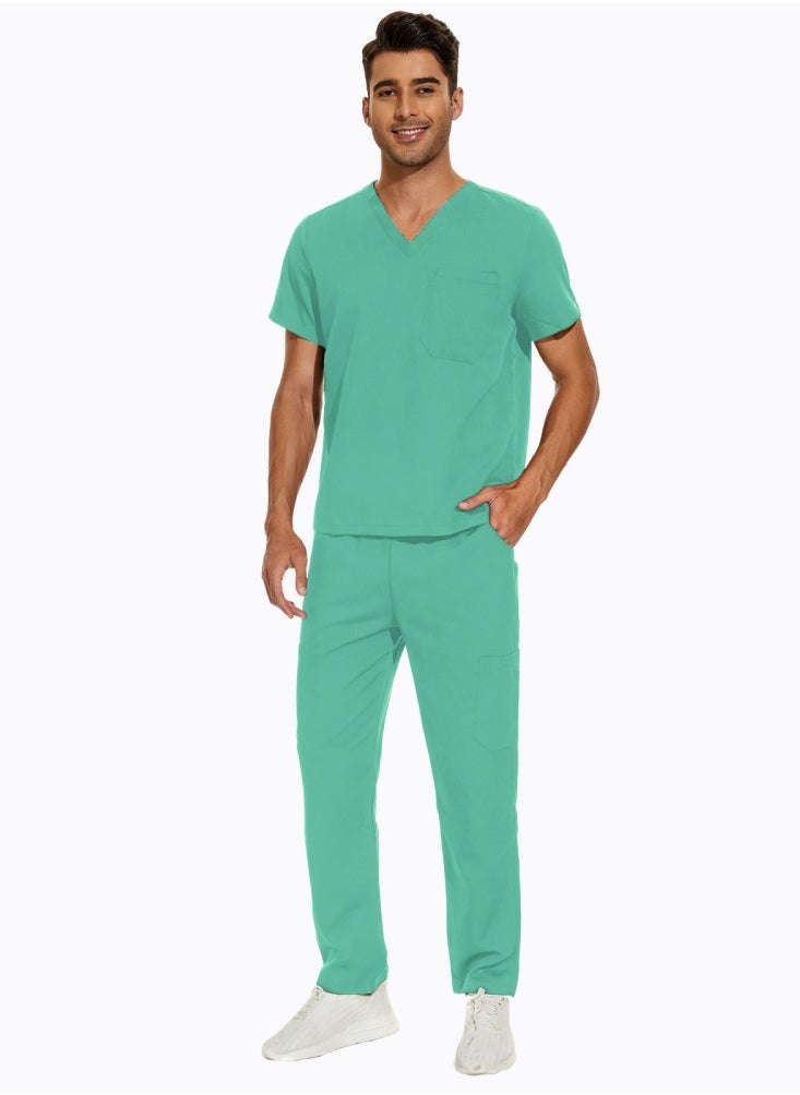 Medical Uniform Scrubs 2 Piece Set V-Neck Top and Elastic Waist Pants Suit Green