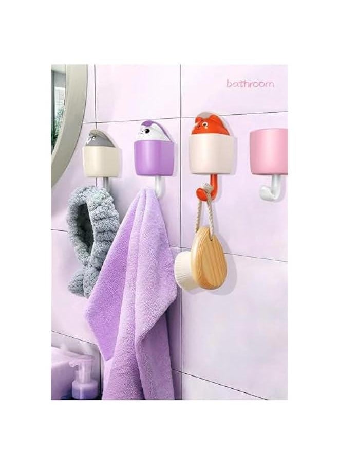Cute Peek-A-Boo Hooks, Self Adhesive, Pop up Animal Decorative for Kids Boys Girls, for Key Coat Robe Towel, 4 Pack (Animals)