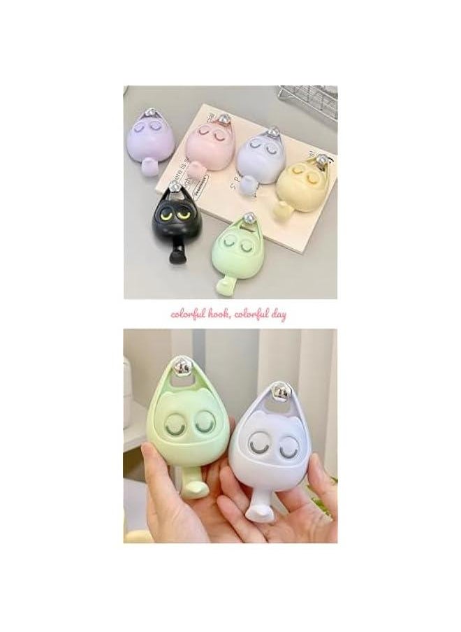 Cute Cat Wink Hooks, Adhesive Creative Hooks, Decorative for Kid's Room Entryway Office, for Key Purse Robe Bag Towel (Pink+Purple+Yellow+Green)
