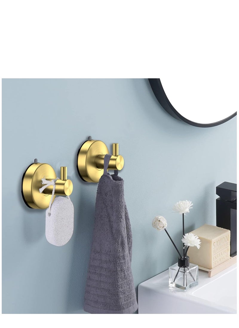 Suction Cup Hooks for Shower Towel Holder Stainless Steel Vacuum Bathroom Shower Hook Suction Washcloth Hanger Kitchen Towel Rack for Robe Loofah Wreath Glass Door Window Wall Brushed Gold 2Pcs