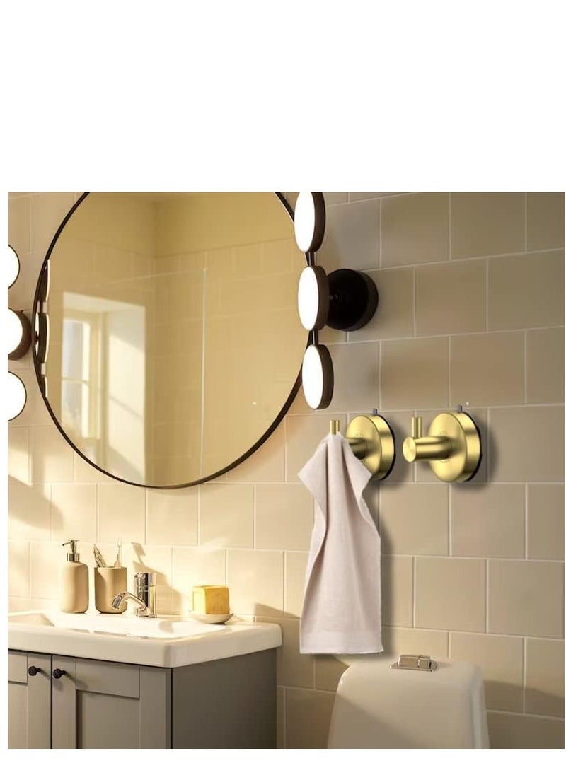 Suction Cup Hooks for Shower Towel Holder Stainless Steel Vacuum Bathroom Shower Hook Suction Washcloth Hanger Kitchen Towel Rack for Robe Loofah Wreath Glass Door Window Wall Brushed Gold 2Pcs