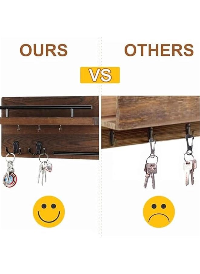 Durku Wall Mounted Key Holder/Hangers for Wall Decorative with 5 Key Hooks, Wooden Mail Rack Organizer with Shelf, Rustic Home Decor for Entryway Mudroom Hallway Office (Brown)