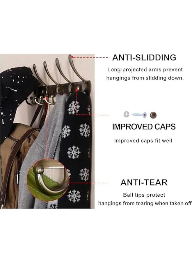 Wall Mounted Coat Rack - 5 Tri Hooks, Heavy Duty, Stainless Steel, Metal Coat Hook Rail for Coat Hat Towel Purse Robes Mudroom Bathroom Entryway, Bronze, 2 Packs (46-05)