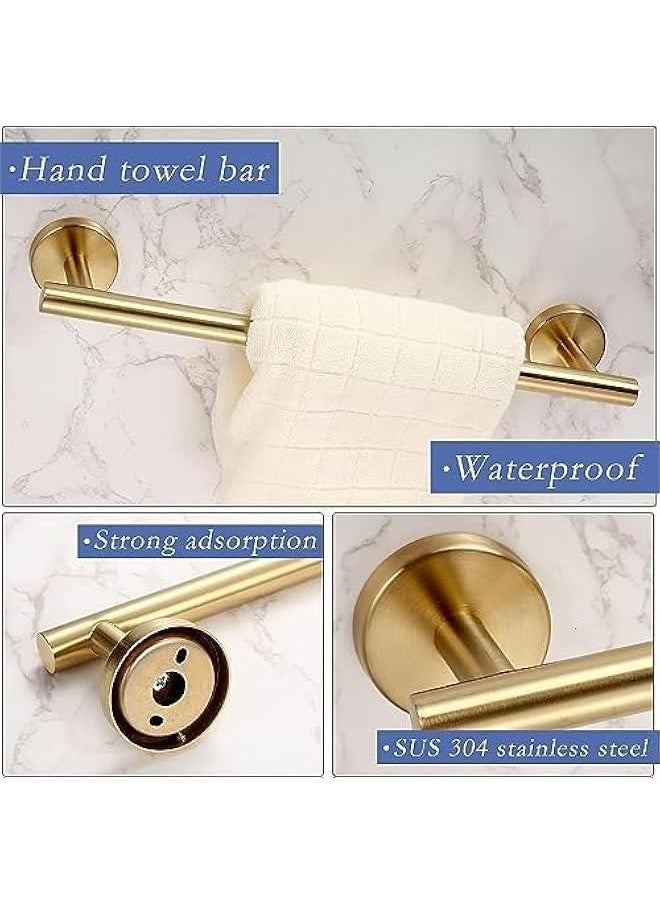 6 PCS Bathroom Hardware Set, Stainless Steel Round Wall Mounted - Includes 16 Hand Towel Bar, Towel Ring,Toilet Paper Holder, 3 Robe Towel Hooks,Bathroom Accessories Kit (Gold)