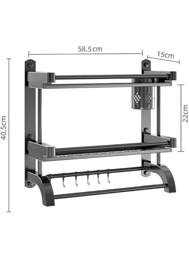 60cm Bathroom Shelf with Towel Bars, Wall Mounted Bathroom Shelf, Shower Storage Rack with Brush Holder, Storage Organizer Shelf with cup holder for Bathroom (2Layer)