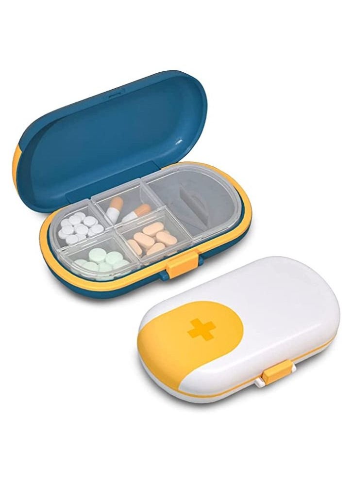 Travel Pill Organizer, 2pcs Portable Small Weekly Pill Case Pocket Pill Box Dispenser for Vitamin Fish Oil Compartments Container Medicine Box, Travel 7 Days Large Capacity Pill Storage Box