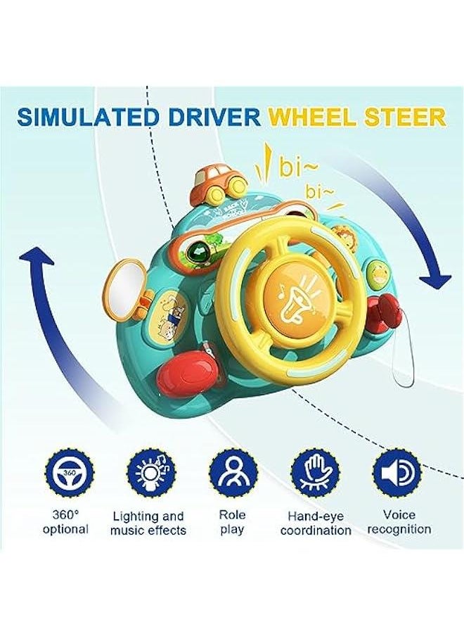 Steering Wheel Toys for Toddler Boys Girls,Interactive & Learning Baby Car Seat Toys for Infant Preschool Kids Musical Toy with Light and Sound (Green)