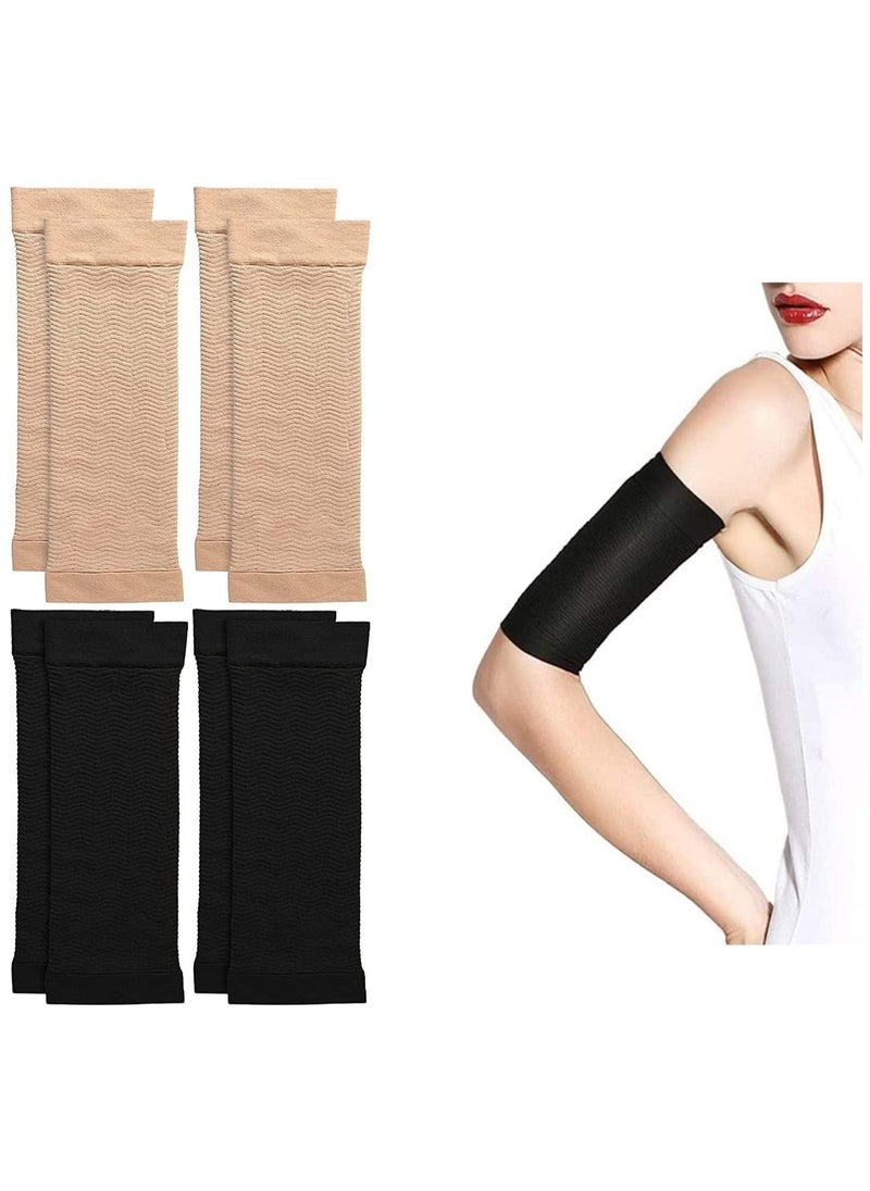 Slimming Arm Sleeves 4 Pairs Arm Elastic Compression Arm Shapers Sport Arm Shapers for Women Girls Pain Relieving Arm Compression Sleeve All Day Relief Against Arthritis Tendonitis and Tennis Elbow