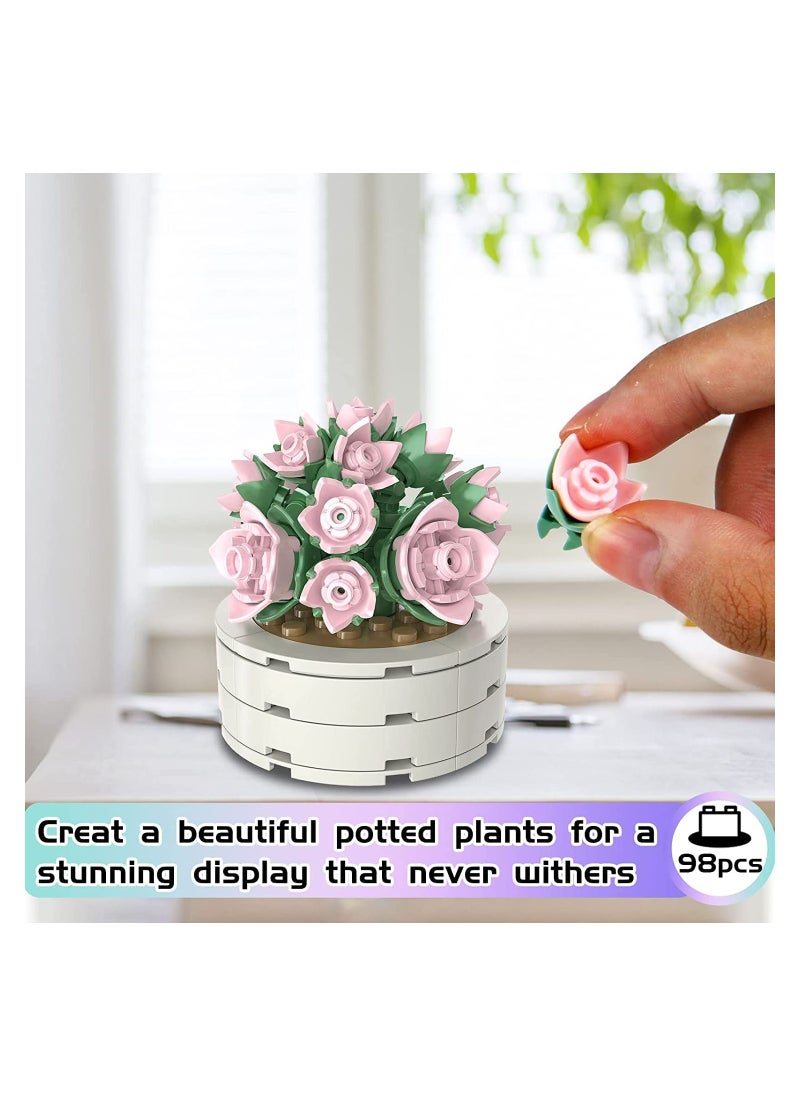 Succulent Plants Building Kit Bonsai Flower Building Toys Build A Garden Flower Building Perpetual Flower Bouquet Potted Table Decoration Simulation Block Flower Artificial Flowers Building Toys