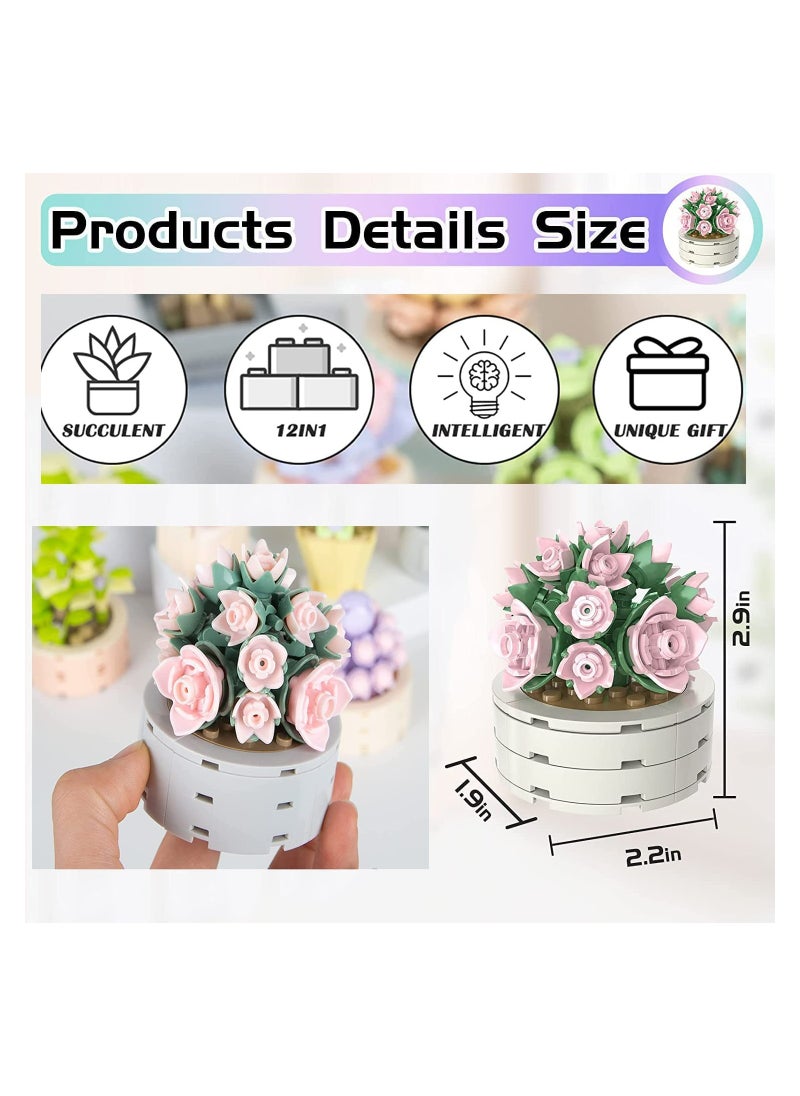 Succulent Plants Building Kit Bonsai Flower Building Toys Build A Garden Flower Building Perpetual Flower Bouquet Potted Table Decoration Simulation Block Flower Artificial Flowers Building Toys