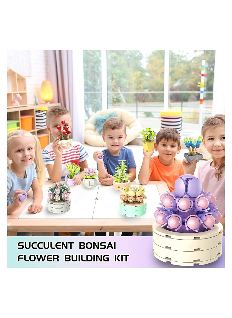 Succulent Plants Building Kit Bonsai Flower Building Toys Build A Garden Flower Building Perpetual Flower Bouquet Potted Table Decoration Simulation Block Flower Artificial Flowers Building Toys