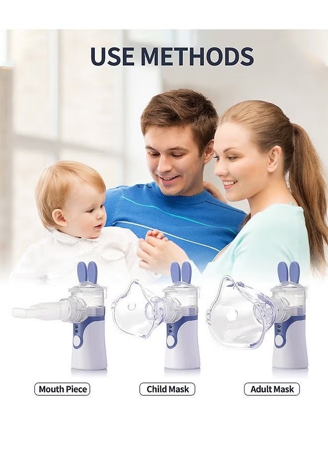 Portable Silent Nebulizer, Handheld Inhaler Automatic Inhalators for Adults and Children Ultrasonic Humidifier for Home and Travel Use Mesh Inhalators with 2 Masks and Mouthpieces