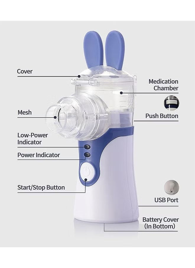 Portable Silent Nebulizer, Handheld Inhaler Automatic Inhalators for Adults and Children Ultrasonic Humidifier for Home and Travel Use Mesh Inhalators with 2 Masks and Mouthpieces