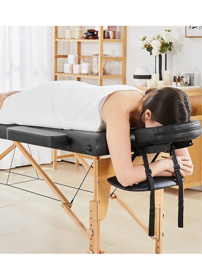 Portable Massage Table Professional Adjustable Folding Bed with 3-part Wooden Frame Ergonomic Headrest and Tote Bag for Therapeutic Tattoo Salon SPA Facial Treatment