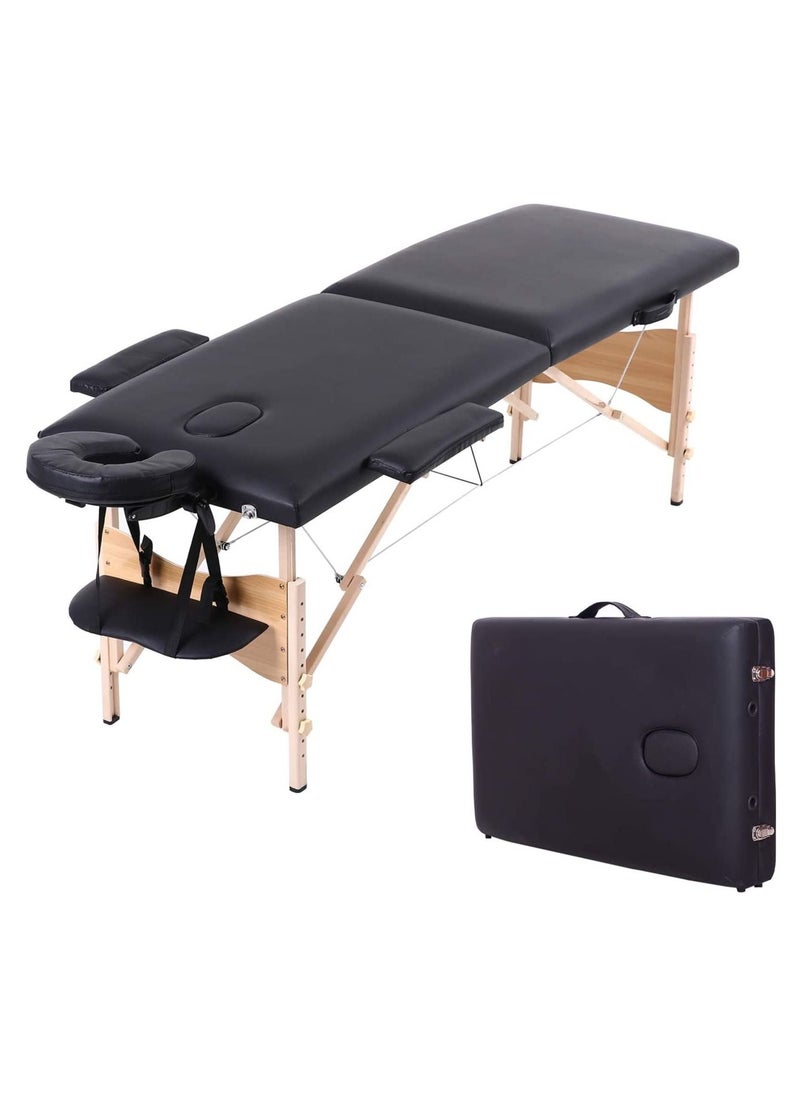 Portable Massage Table Professional Adjustable Folding Bed with 3-part Wooden Frame Ergonomic Headrest and Tote Bag for Therapeutic Tattoo Salon SPA Facial Treatment