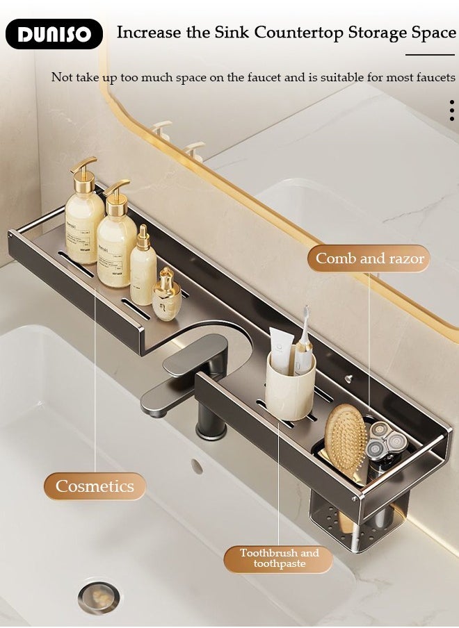 Over The Sink Shelf with Storage Rack, Shelf Organizer Over The Faucet, Bathroom Sink Shelf Over Faucet, U-Shaped Recess Design Countertop Organizer, Multi-Functional Hollow Storage Shelf for Bathroom, Kitchen