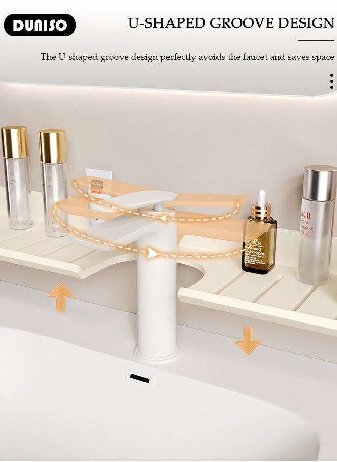 Wall Mount Over The Sink Shelf for Bathroom, Shelf Organizer Over The Faucet, Bathroom Sink Shelf Over Faucet, U-Shaped Recess Design Countertop Organizer, Multi-Functional Hollow Storage Shelf for Bathroom, Kitchen