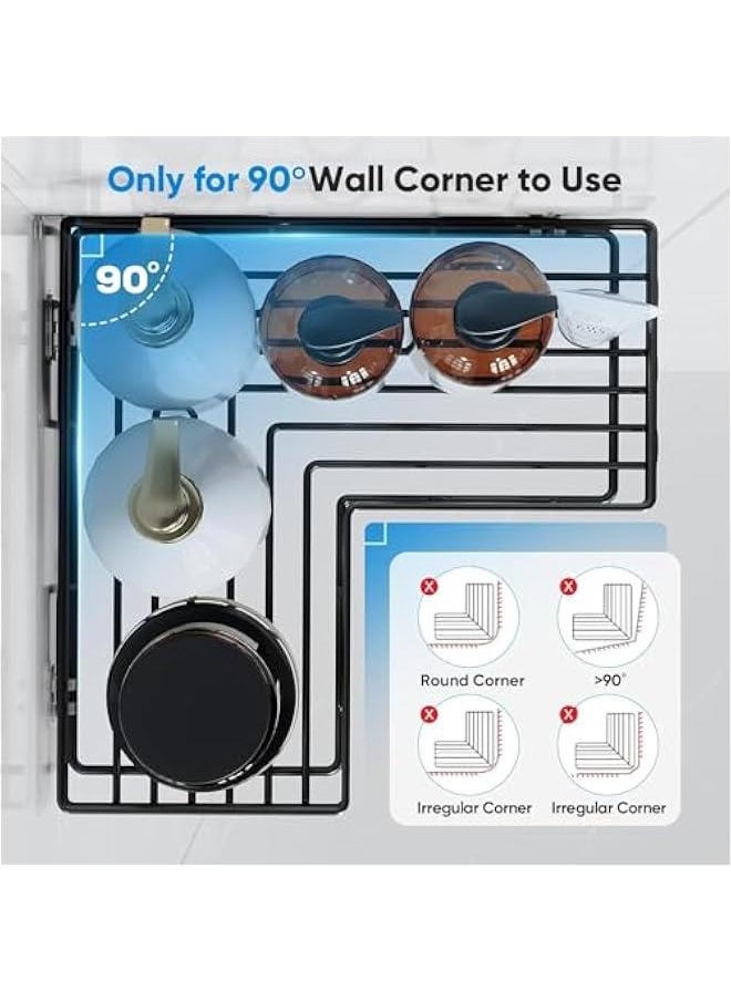 Corner Adhesive Shower Caddy, with Soap Holder and 12 Hooks, Rustproof Stainless Steel Bathroom Organizer, No Drilling Wall Mounted Rack, Black, 3-Pack