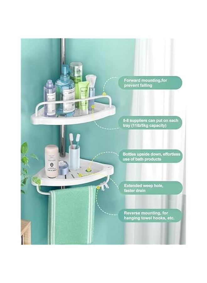 Durku Rustproof Shower Caddy Corner Pole,Adjustable Stainless Steel Shower Organizer with 4 Tier Shelf for Bathroom Bathtub Tub Shampoo,Floor Standing Rack Bath Storage Holder with Rust Proof Rods