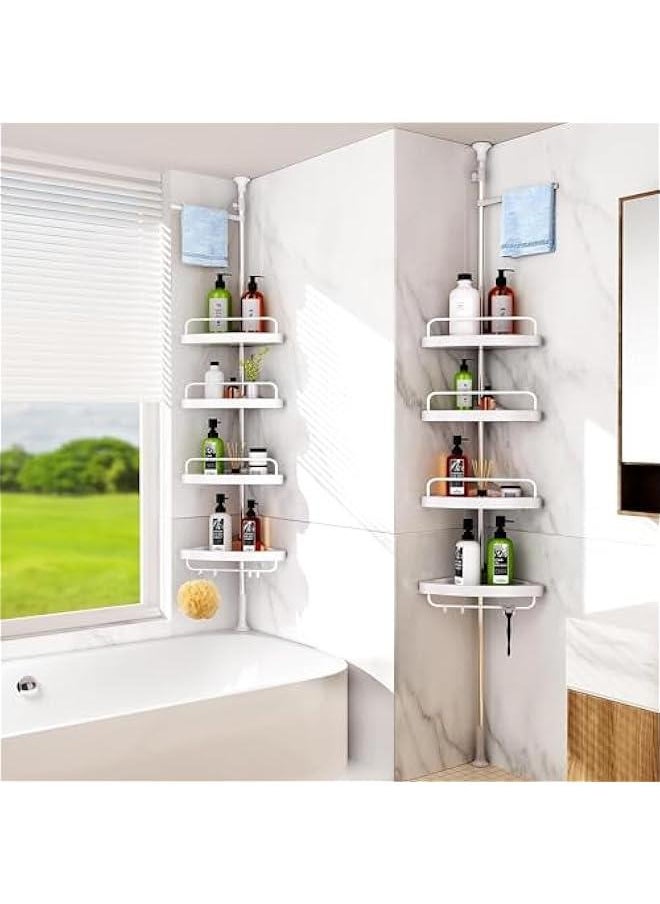 Durku Rustproof Shower Caddy Corner Pole,Adjustable Stainless Steel Shower Organizer with 4 Tier Shelf for Bathroom Bathtub Tub Shampoo,Floor Standing Rack Bath Storage Holder with Rust Proof Rods