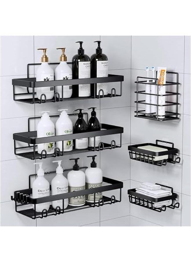 Shower Caddy, Bathroom Shower Organizers, Black Shower Shelves for Inside Shower,Stainless Steel Wall Rack Baskets Adhesives Mounted