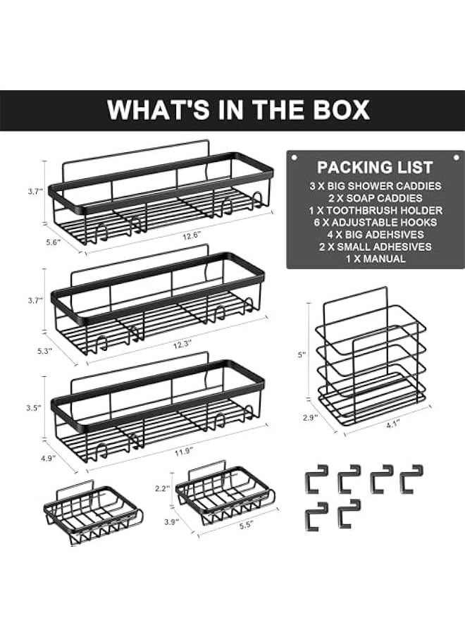Shower Caddy, Bathroom Shower Organizers, Black Shower Shelves for Inside Shower,Stainless Steel Wall Rack Baskets Adhesives Mounted