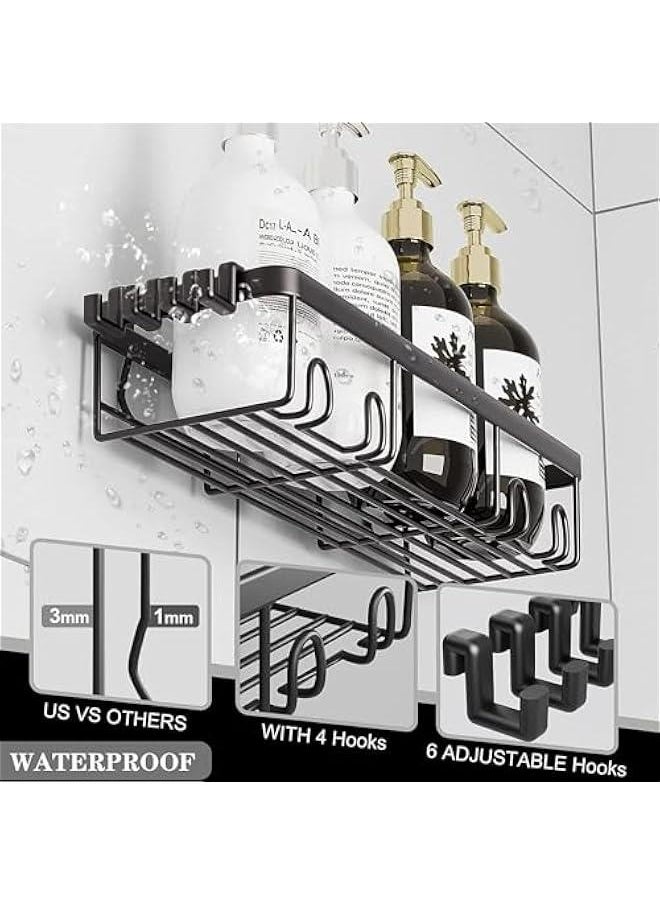 Shower Caddy, Bathroom Shower Organizers, Black Shower Shelves for Inside Shower,Stainless Steel Wall Rack Baskets Adhesives Mounted