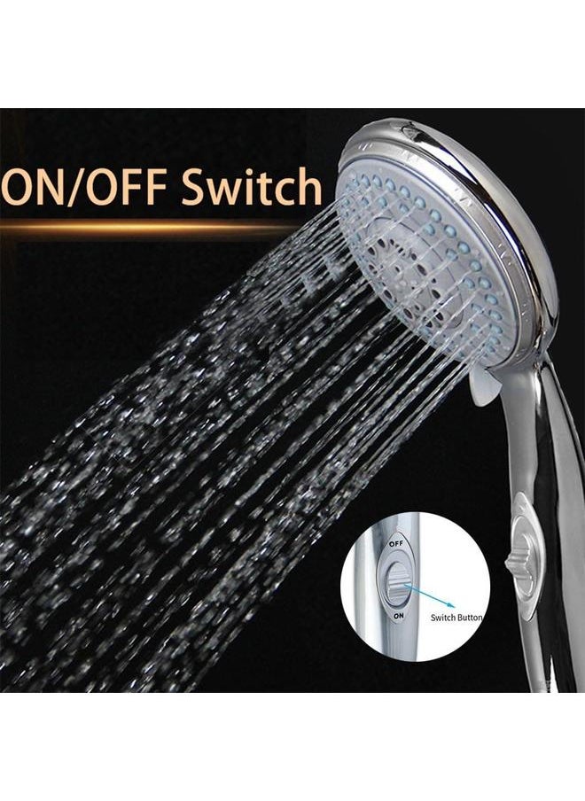 bluejw Handheld Shower Head with On/Off Switch - 5 Spray Settings 6.5 Feet Extra Long Hose High Pressure with Bathroom Faucet Kit - Universal Adapter Holder Mount for Wall,Chrome Finish