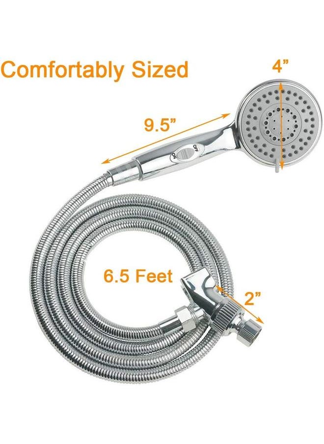 bluejw Handheld Shower Head with On/Off Switch - 5 Spray Settings 6.5 Feet Extra Long Hose High Pressure with Bathroom Faucet Kit - Universal Adapter Holder Mount for Wall,Chrome Finish