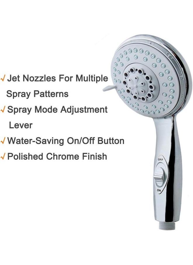 bluejw Handheld Shower Head with On/Off Switch - 5 Spray Settings 6.5 Feet Extra Long Hose High Pressure with Bathroom Faucet Kit - Universal Adapter Holder Mount for Wall,Chrome Finish