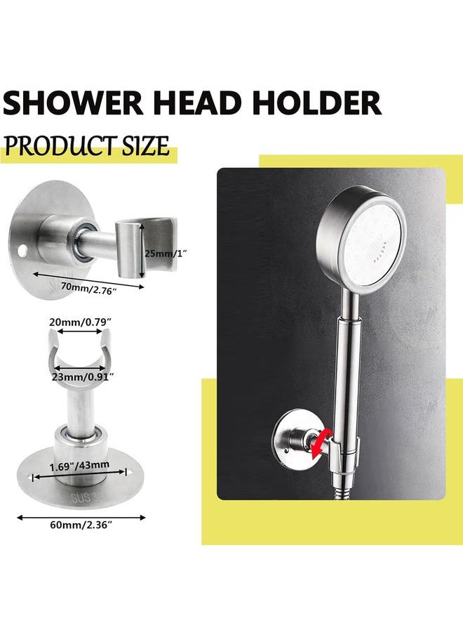 bluejw Stainless Steel Shower Head Holder, 360° Adjustable Handheld Bathroom Shower Head Bracket, Metal Shower Spray Holder Wall Mount, Brushed SUS 304 Steel Holder (Screw Installation)