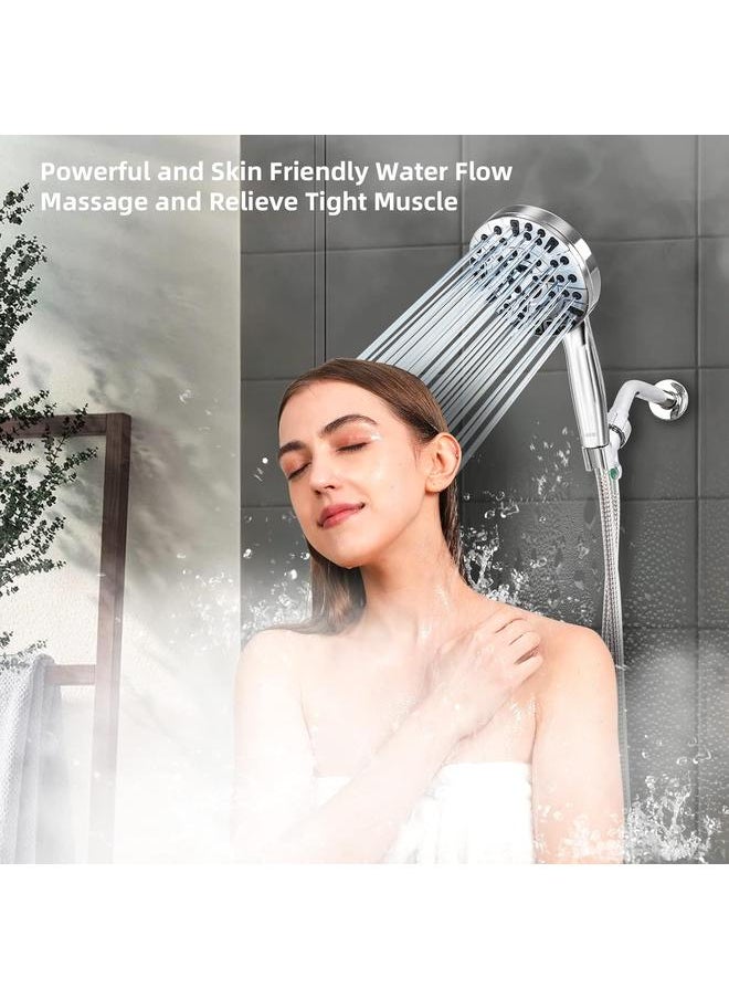 Shower Head, 10 functions, High Pressure Shower Head with Handheld, Built-in pause mode & 2 Power Wash, non-clogging Nozzles High Flow Shower Head, 6 feet Hose & Bracket