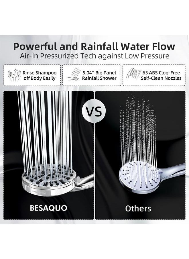 Shower Head, 10 functions, High Pressure Shower Head with Handheld, Built-in pause mode & 2 Power Wash, non-clogging Nozzles High Flow Shower Head, 6 feet Hose & Bracket