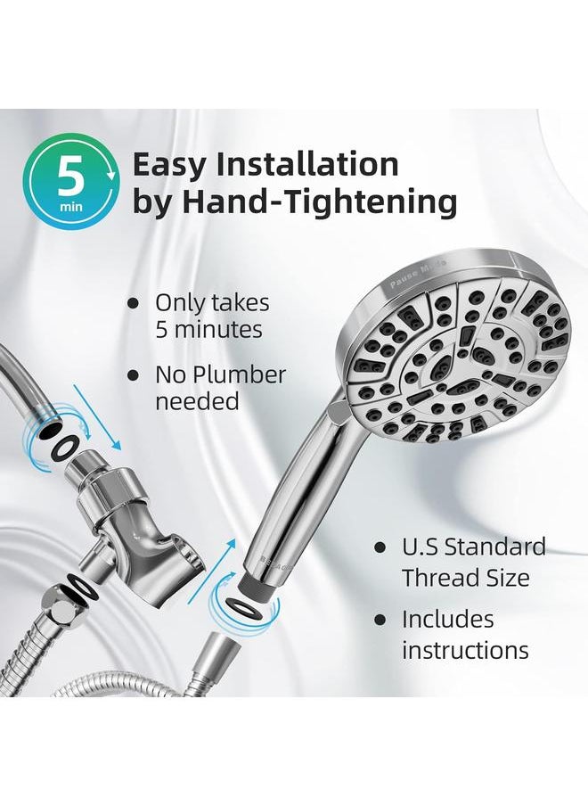 Shower Head, 10 functions, High Pressure Shower Head with Handheld, Built-in pause mode & 2 Power Wash, non-clogging Nozzles High Flow Shower Head, 6 feet Hose & Bracket