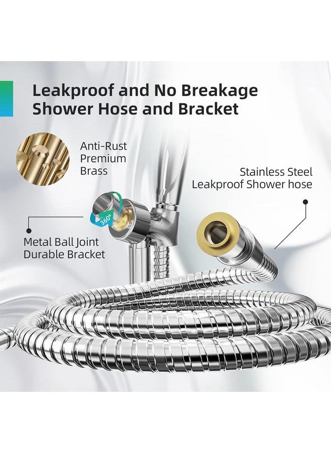 Shower Head, 10 functions, High Pressure Shower Head with Handheld, Built-in pause mode & 2 Power Wash, non-clogging Nozzles High Flow Shower Head, 6 feet Hose & Bracket